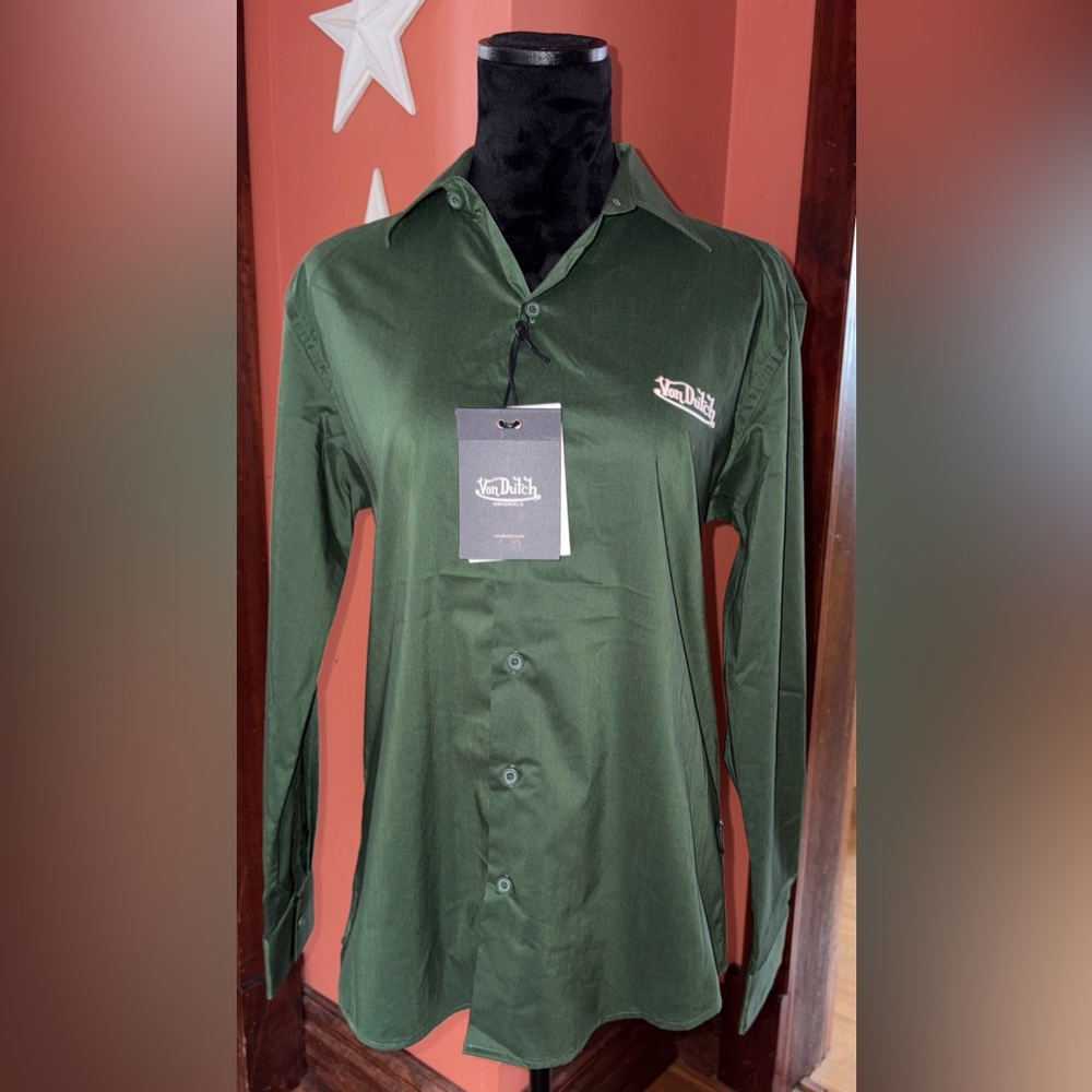 Von Dutch Men's Forest Green Long-Sleeve Button-Down Shirt